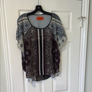 Clover Canyon Black and White Asymmetrical Flutter Sleeve Blouse